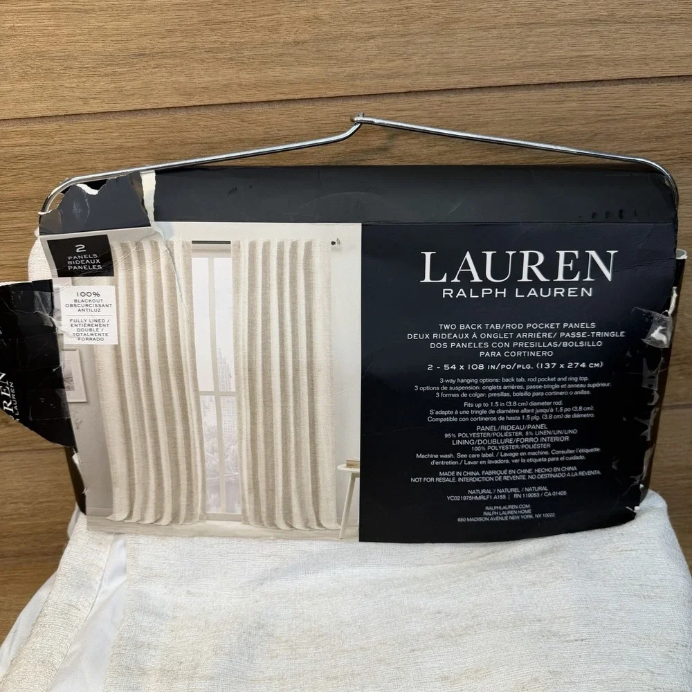 Ralph Lauren Long Window Curtains Drapes 2 Panels 54x108 Natural Blackout Linen